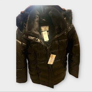 Black Puffer Jacket with Faux Fur Hood